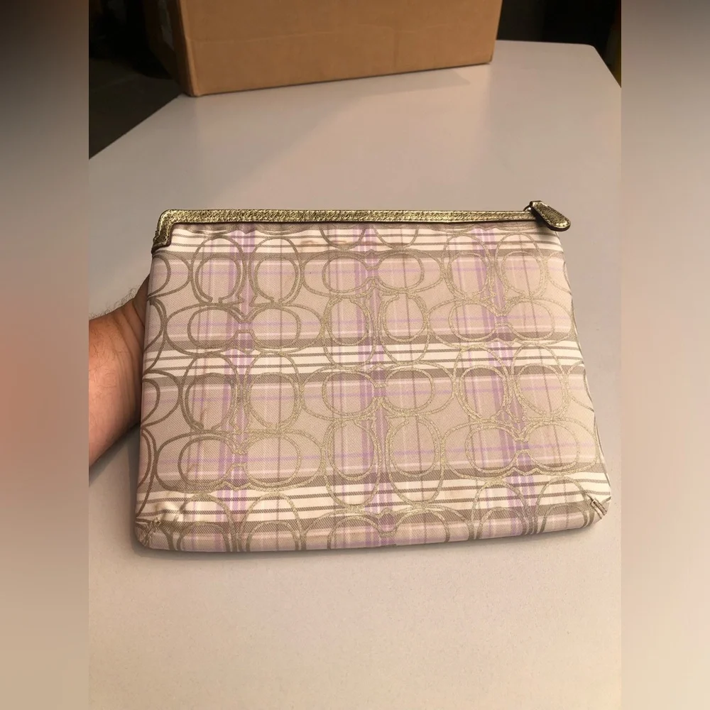 Coach signature tartan padded iPad case plaid pattern and gold leather trim